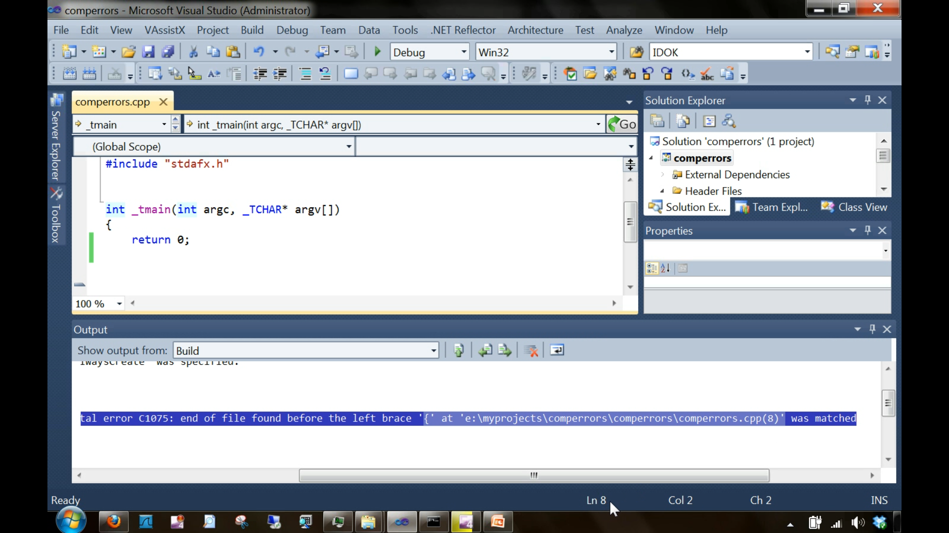 Above fig4-20 shows clicking on the open brace and the bottom of the output window showing line 8.