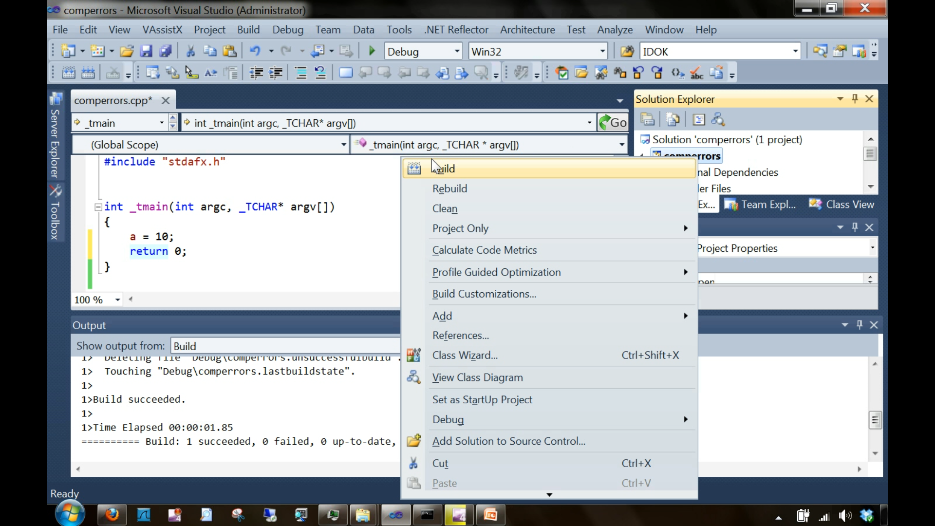 Above fig4-23 shows adding a new line ‘a=10’ and building the project.