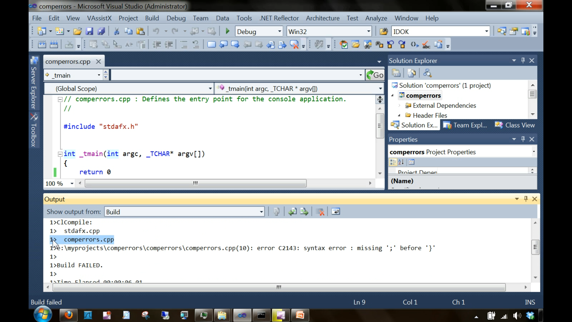 Above fig4-7 shows, the output window displaying 'build is not a success and our project failed.